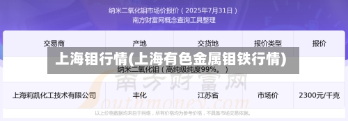上海钼行情(上海有色金属钼铁行情)